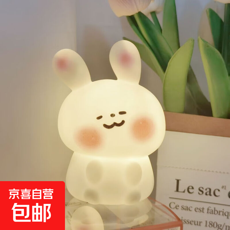 卡通小夜灯房间可爱少女心氛围灯生日礼物送女孩子儿童发光小玩具 腮红兔/大号 +配10颗备用电池