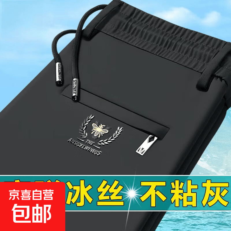男士休闲裤2024新款秋冬季加绒保暖商务松紧腰直筒西裤中青年裤子 黑色（夏季薄款） 2XL 建议130-140斤