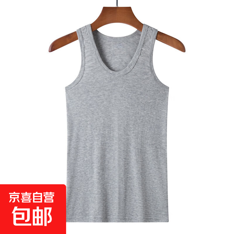 内搭男士背心打底透气工字棉背心男款休闲无袖T桖 灰色 4XL (155-165斤) – 仅8.99元