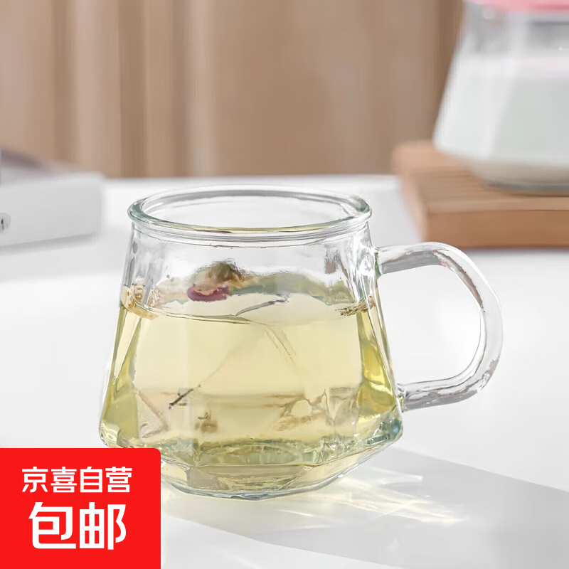 高颜值ins菱形把杯玻璃杯喝水杯家用创意咖啡马克杯办公室茶水杯 菱形把杯 250ml 1只