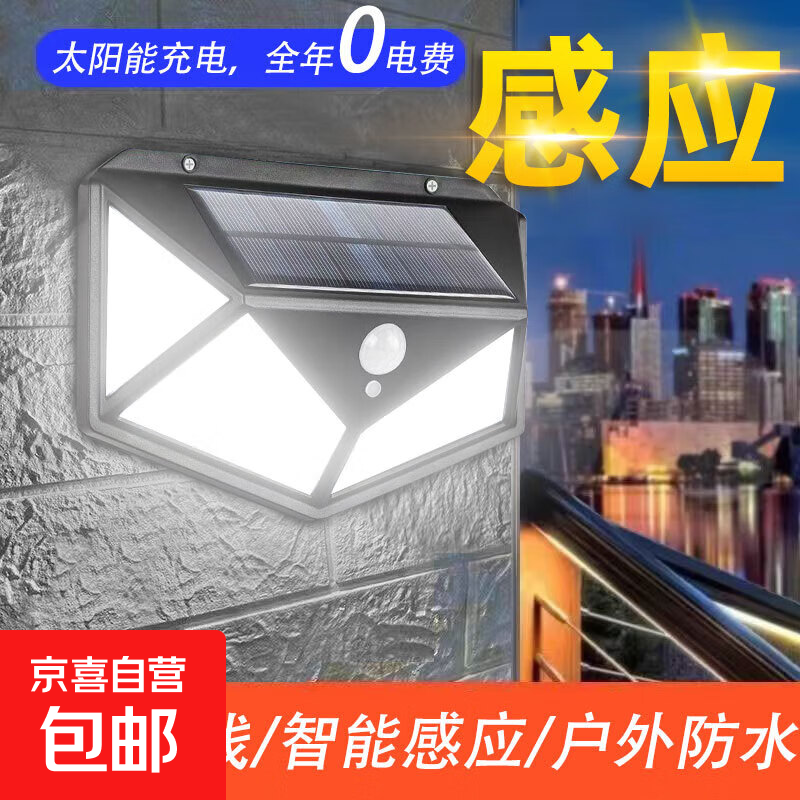 100LED太阳能灯户外庭院灯人体感应新农村室外围墙景观LED灯 爆亮100颗灯珠-18650
