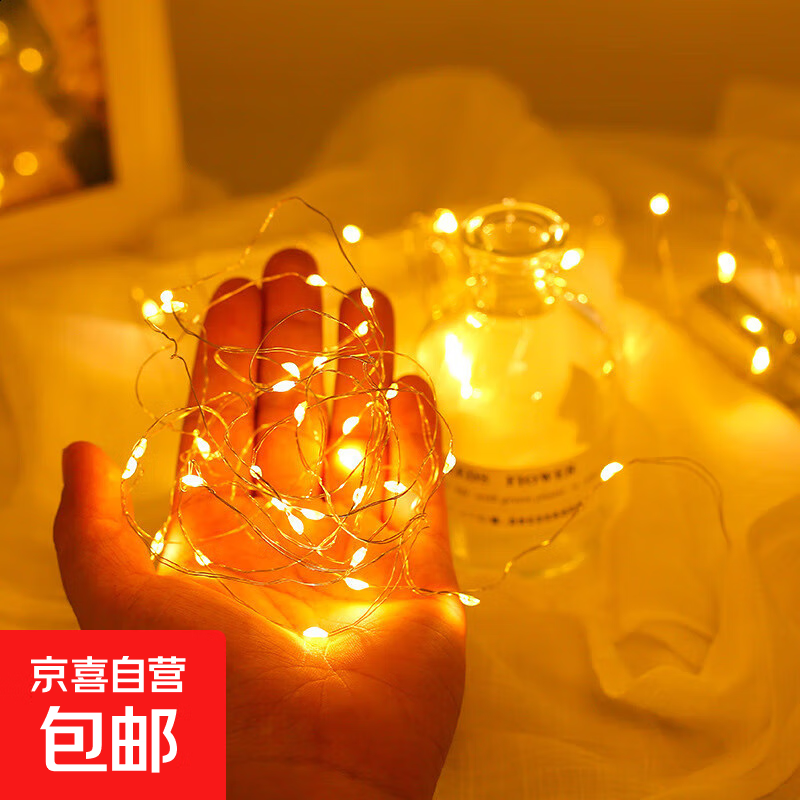 led礼盒蛋糕花束装饰彩灯灯串AG13电池灯串小白盒三档调节灯串 小灯串【暖白光】 【0.5米*1个】