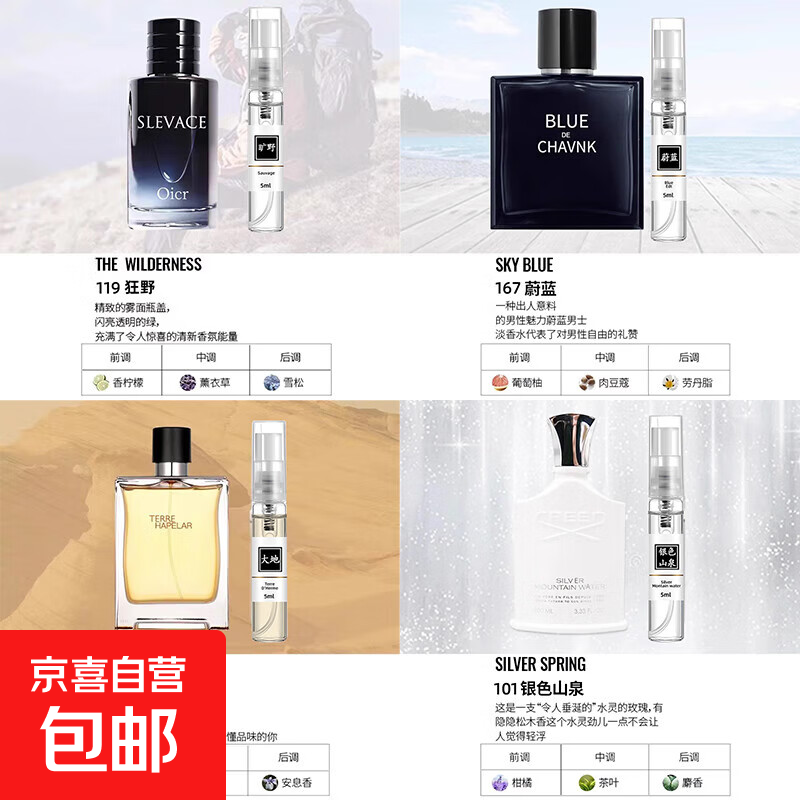 【大牌平替】香水小样正品黑鸦粉邂逅反转巴黎女士套装试香5ml 男香四支装-旷野+蔚蓝+大地+银色山泉【亏本冲量】