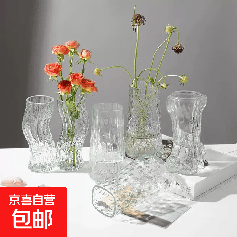 创意拥抱款花瓶园艺玻璃花瓶家居大号鲜花玫瑰百合水养插花瓶 15方圆花瓶系列1个 透明色