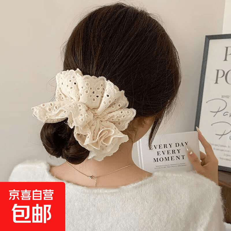 韩系温柔蝴蝶结大肠2024绳网发圈马尾头绳少女心发圈半扎发饰 温柔甜妹【米白蕾丝】
