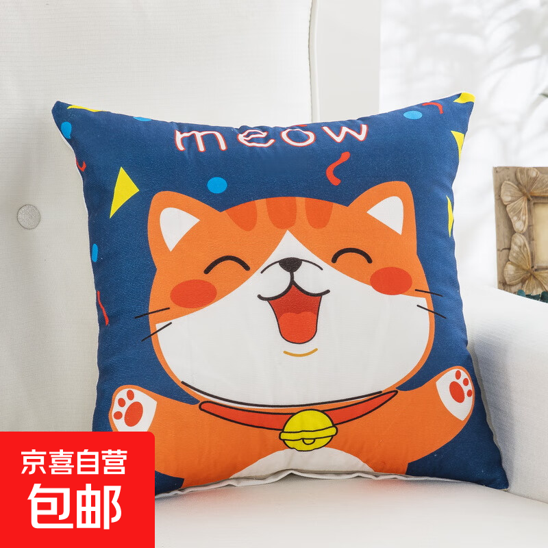 抱枕靠垫 超柔短毛绒卡通印花办公室汽车床头腰靠可拆洗抱枕靠垫 橘猫 40cm*40cm 含枕芯 （单支装）