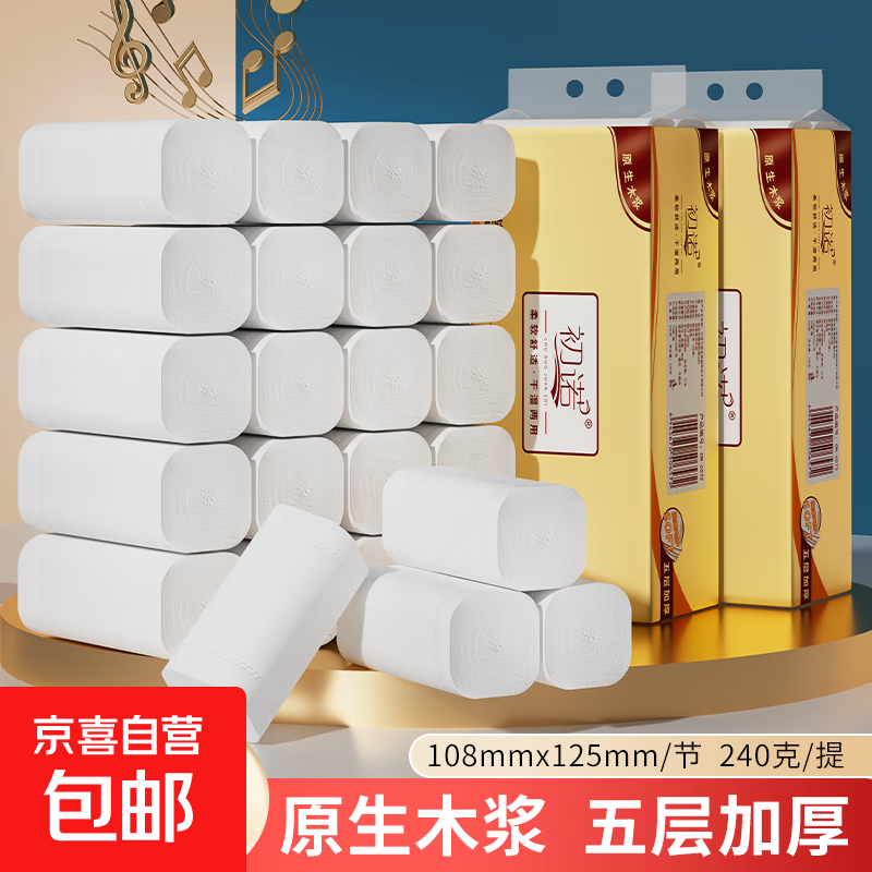 无芯卷纸小提装卫生纸厕纸原生木浆实芯卷筒纸巾妇婴适用 5层 24g/卷*10卷