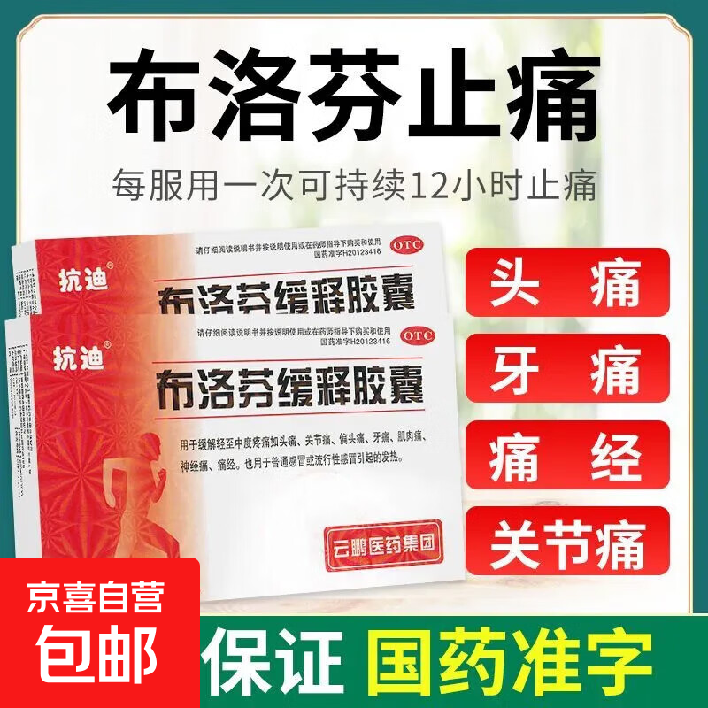 [抗迪]布洛芬缓释胶囊 0.3g*22粒 1盒装 正品布洛芬胶囊老牌子止痛药关节疼痛腰痛腿痛神经头痛牙痛经感冒发热退烧药特快