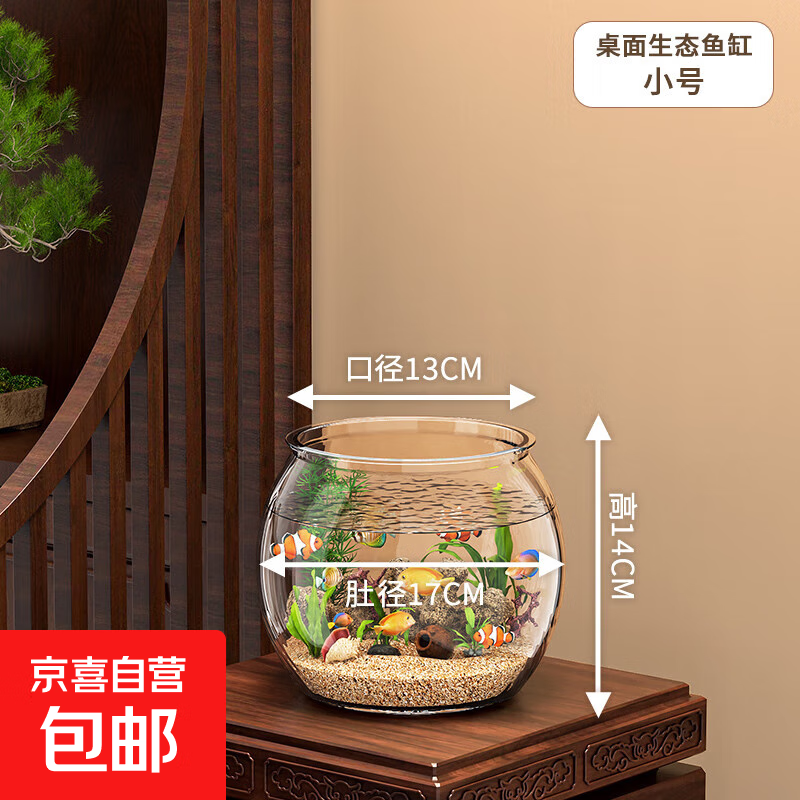 高清鱼缸 生态缸桌面溪流缸迷你金鱼缸小型水族箱养鱼龟缸PET 小号鱼缸【超清8K高透/摔不碎/久用不糊】