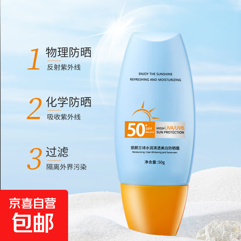 防晒霜乳美白男女SPF50+军训防晒脸部清爽水润高倍防晒隔离二合一 防晒霜SPF50++*1