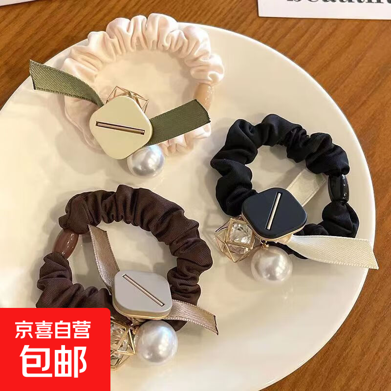 日韩风高级感珍珠大肠发圈简约气质高弹力头绳发饰蝴蝶结发绳 珍珠镂空布艺发圈-随机颜色1条