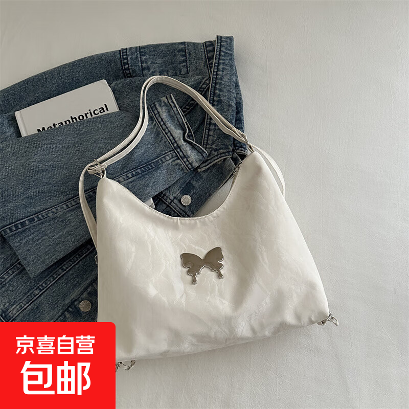 时尚女包韩版蝴蝶双肩包2025新款大容量学生党托特包 白色