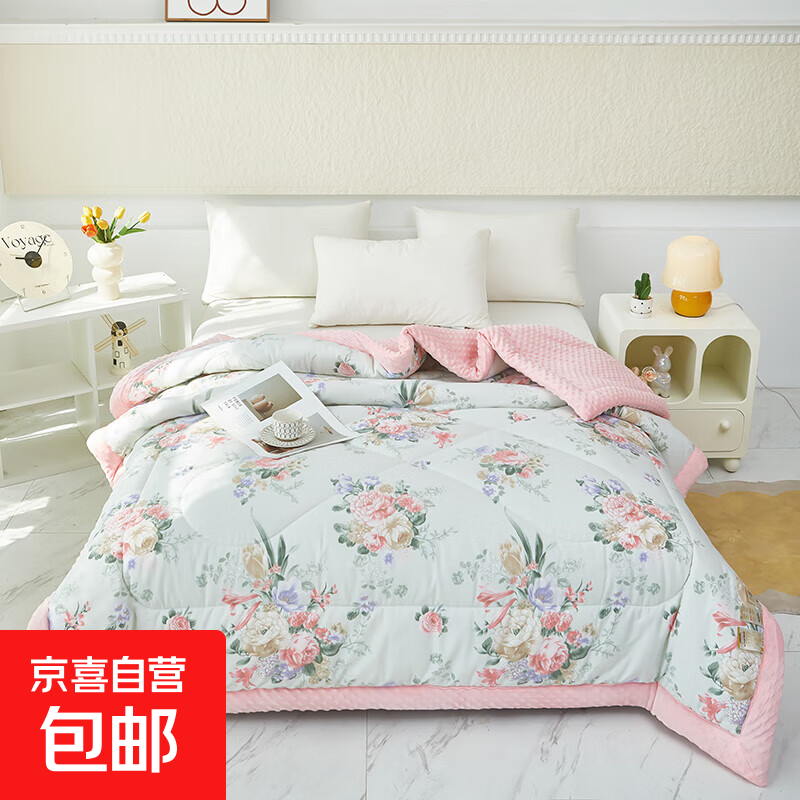 新款水洗棉四季冬季被子通用保暖单双人春秋棉被加厚豆豆绒冬被 春山花漫 200*230冬被8斤