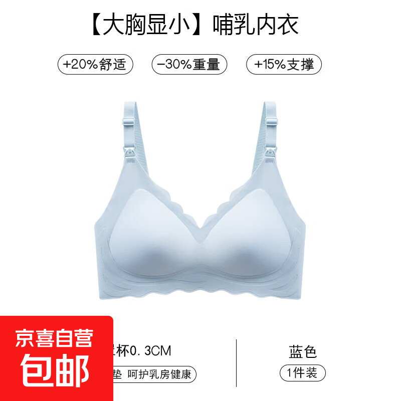 薄款大胸哺乳内衣大码聚拢防下垂收副乳产后喂奶怀孕期孕妇文胸罩 蓝色 3XL(160-180斤 42BC杯)