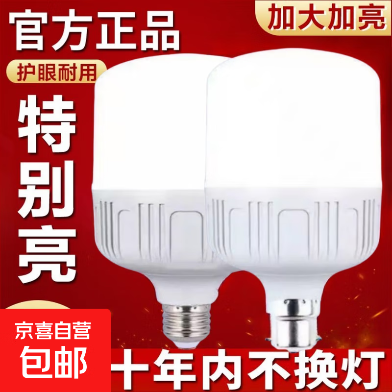 led灯泡e27螺纹螺口大功率工厂照明节能家用超亮白光防水球泡灯 10W【2只装】超亮