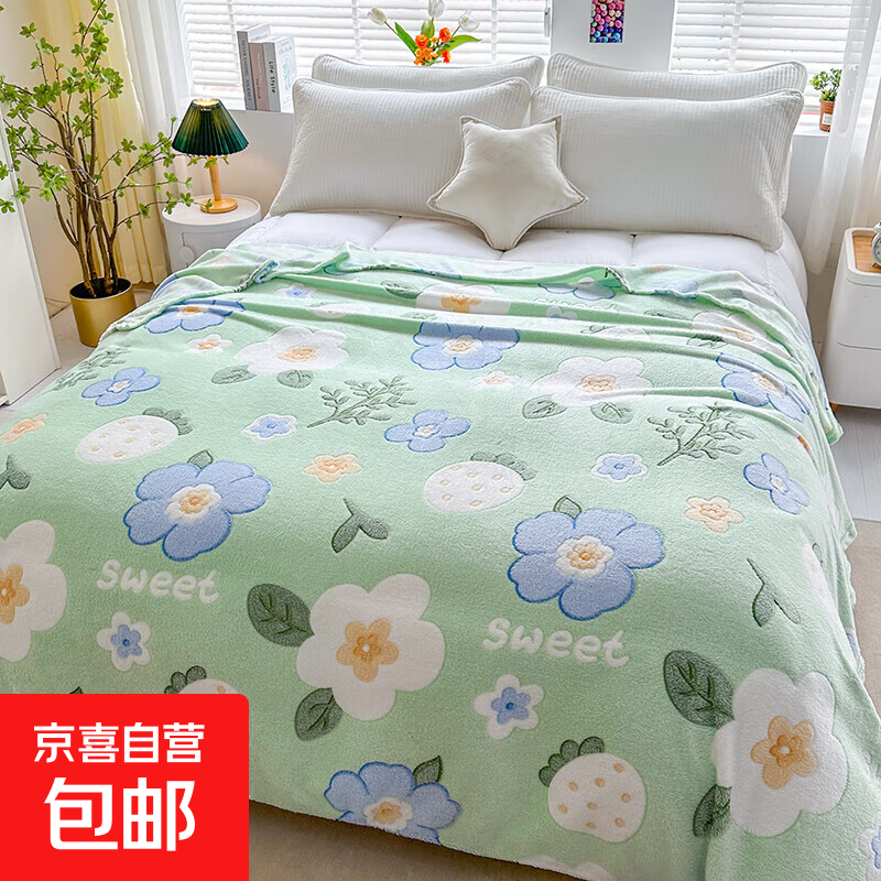 双面绒加厚床单毯雪花绒毯子四季透气空调毯夏天盖毯毛毯冬天铺单 清新花朵【无静电可铺可盖】 120*200cm【学生毯】