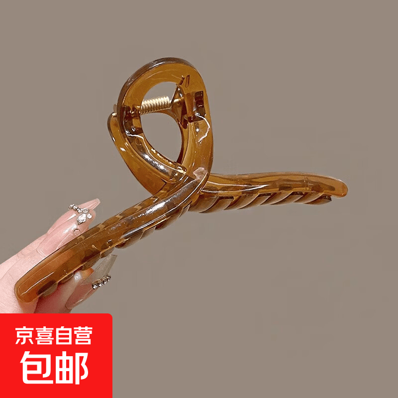 韩式亚克力盘发抓夹女夏季大号气质鲨鱼夹后脑勺发卡夹子头饰发夹 1件套：咖色