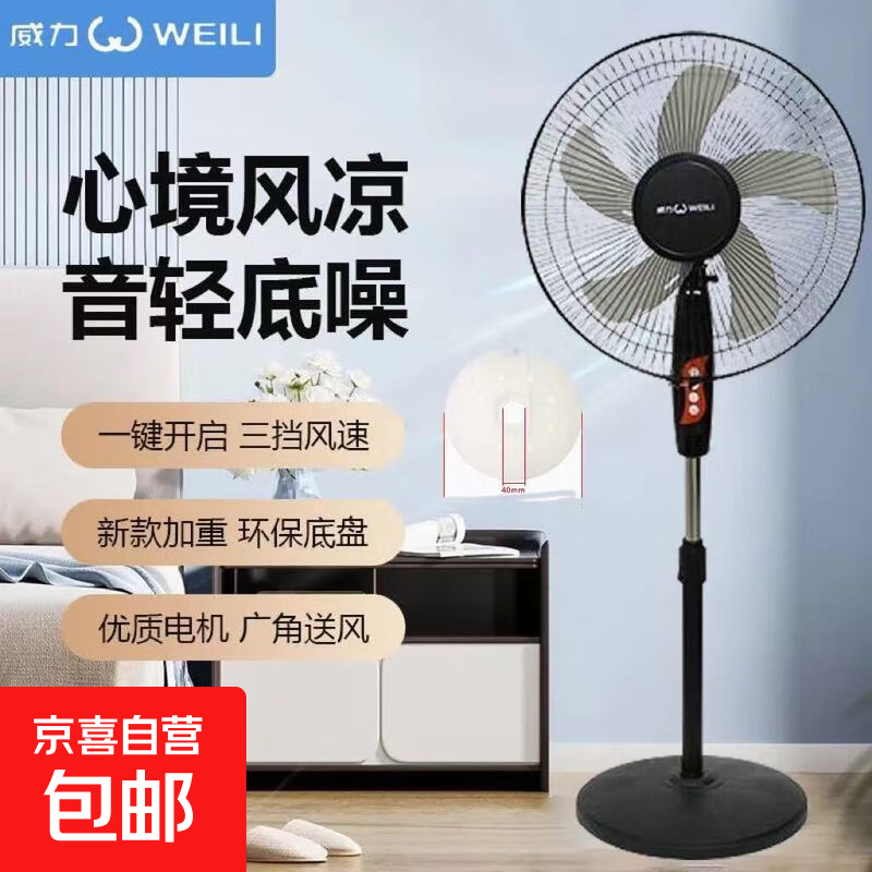 威力电风扇家用落地扇新款电扇节能制冷省电大风力学生宿舍卧室办公室落地式风扇 2.2米线-重底水盘