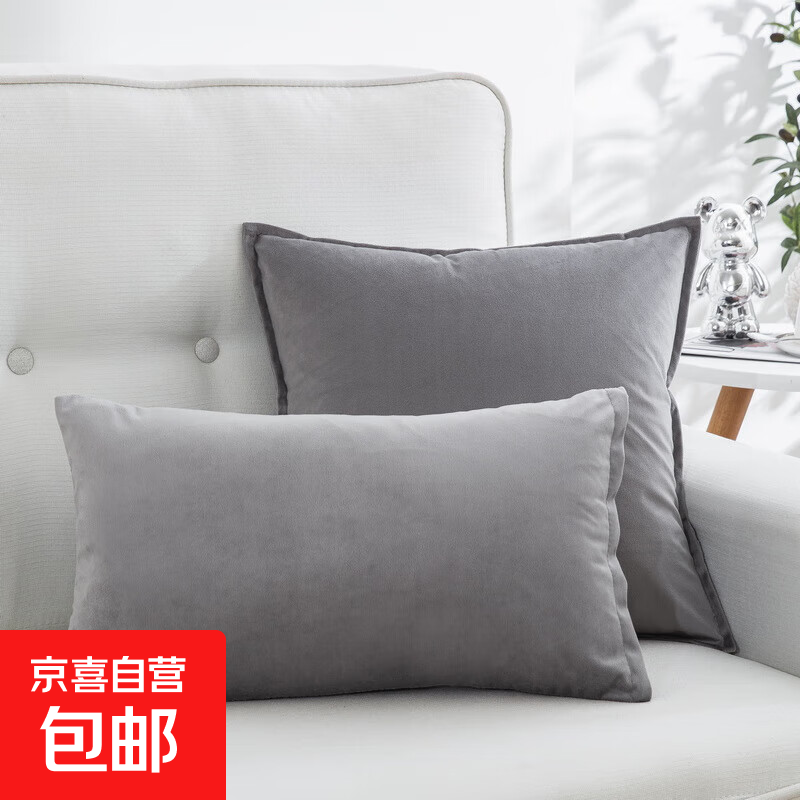 抱枕靠垫 超柔荷兰绒压边纯色办公室汽车床头腰靠可拆洗抱枕靠垫 灰色 30cm*50cm 含枕芯 （单支装）