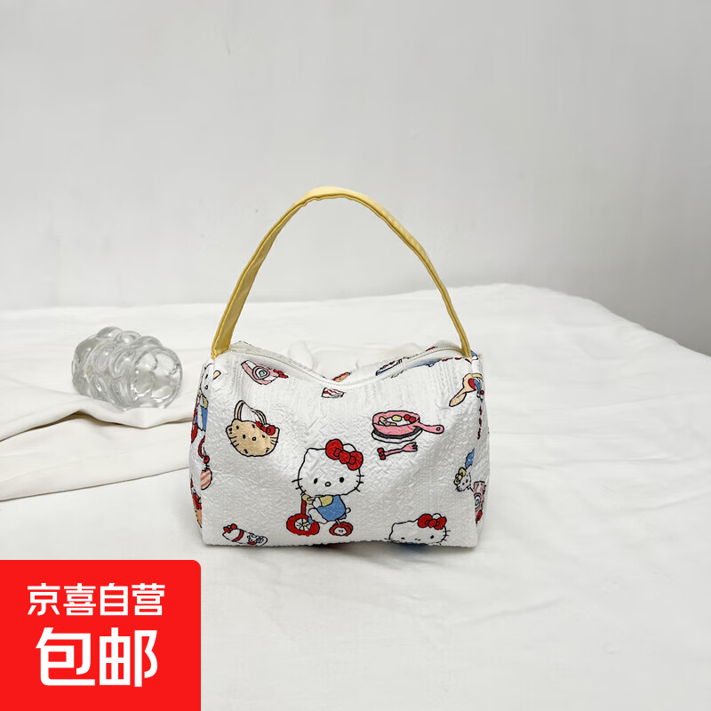 京东物流高颜值卡通大容量化妆包便携收纳外出洗漱可爱旅行手提包 款8自行车小猫