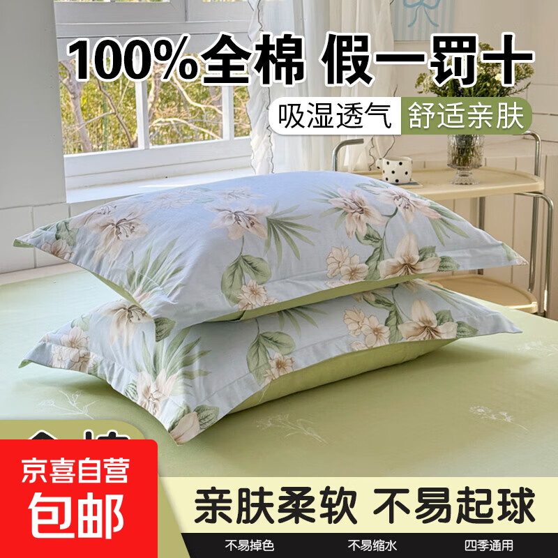 100%棉全棉枕头套一对装家用宿舍枕套单个枕芯内胆套a类亲肤纯棉 枕套木香蓝 【100%全棉假一罚十】 单只 48cm*74cm