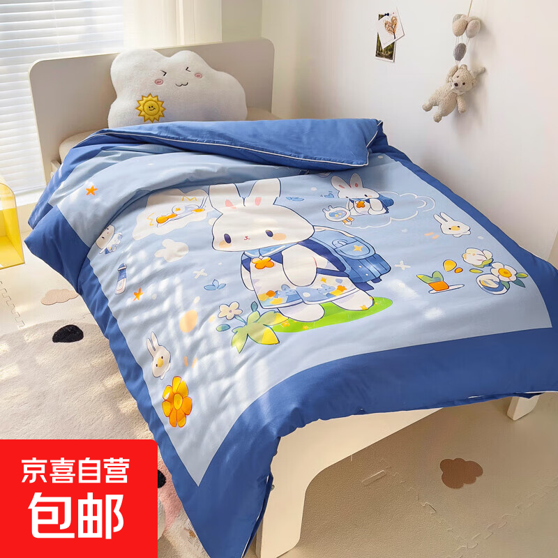 2025新款全棉卡通夹棉幼儿园三件套六件套学生季儿童入园午睡全套 背包兔-蓝【A类母婴级】 1+2子母款棉花七件套【送包装】