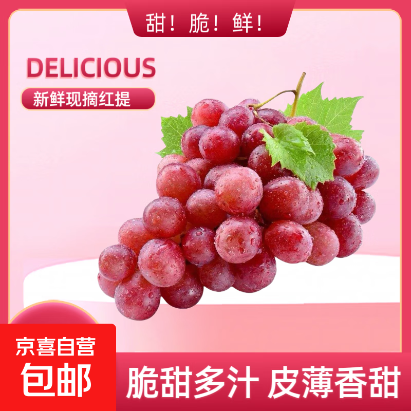 新疆特产吐鲁番产地现采新鲜红提葡萄水果 新疆红提5斤/箱(净重）