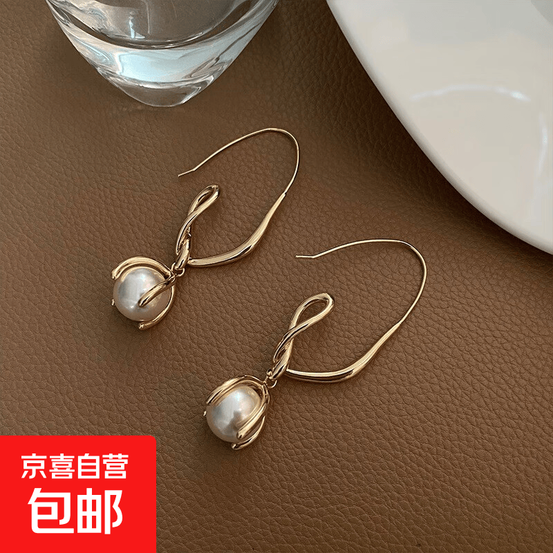 银针锆石雪花流苏珍珠耳钉女小众百搭耳环时尚气质耳饰轻奢高级感 33#耳钩-金色