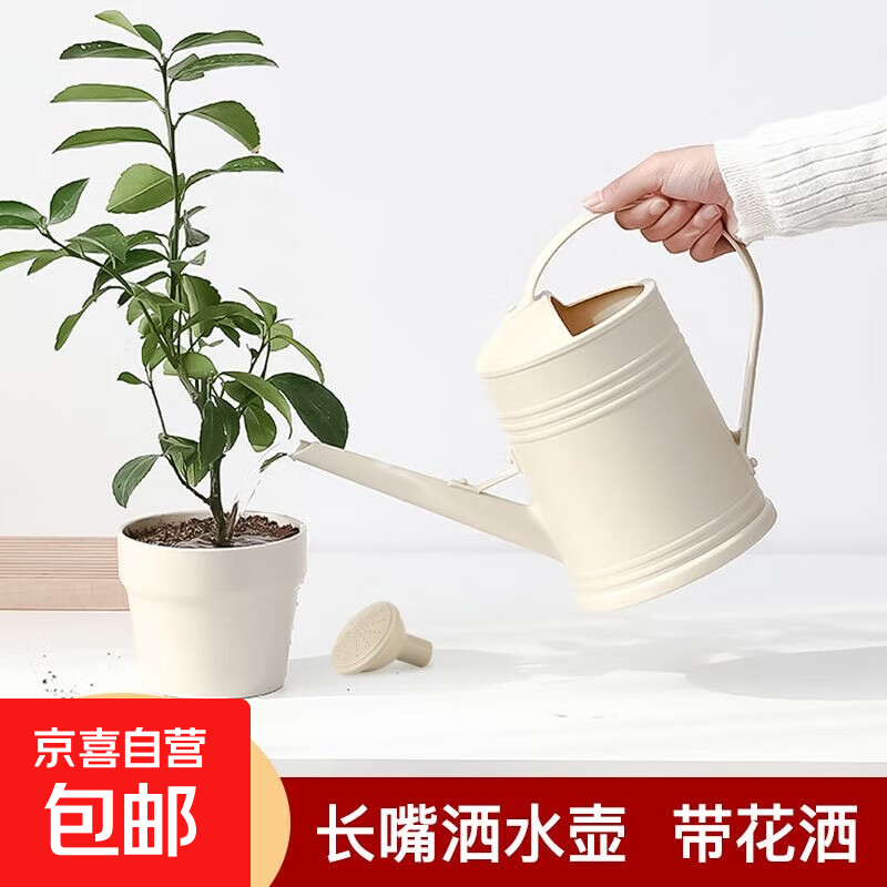 【源头工厂】园艺洒水壶家用手提式浇花长嘴壶可拆卸洒头大容量2L 米色