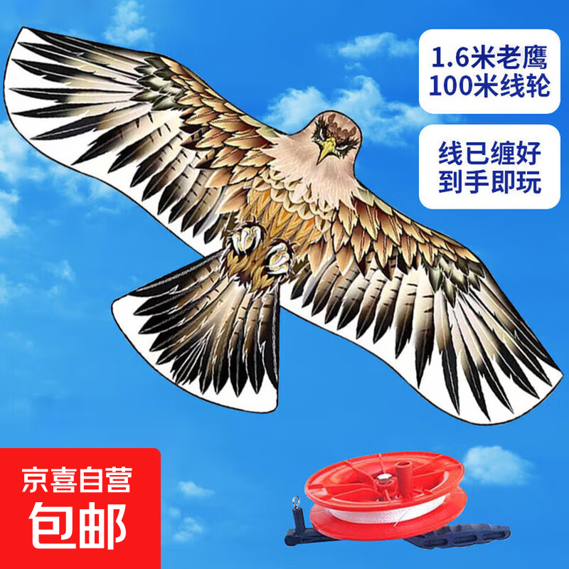 鱼竿风筝卡通儿童钓鱼竿手持塑料小风筝地摊广场鱼竿风筝 1.6米老鹰风筝+100米线轮