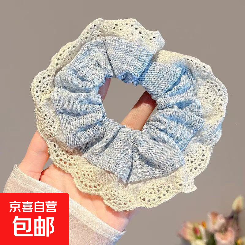 蝴蝶结大肠发圈女可爱甜美高弹力扎头皮筋发绳高级感春夏头绳头饰 蓝色烫钻