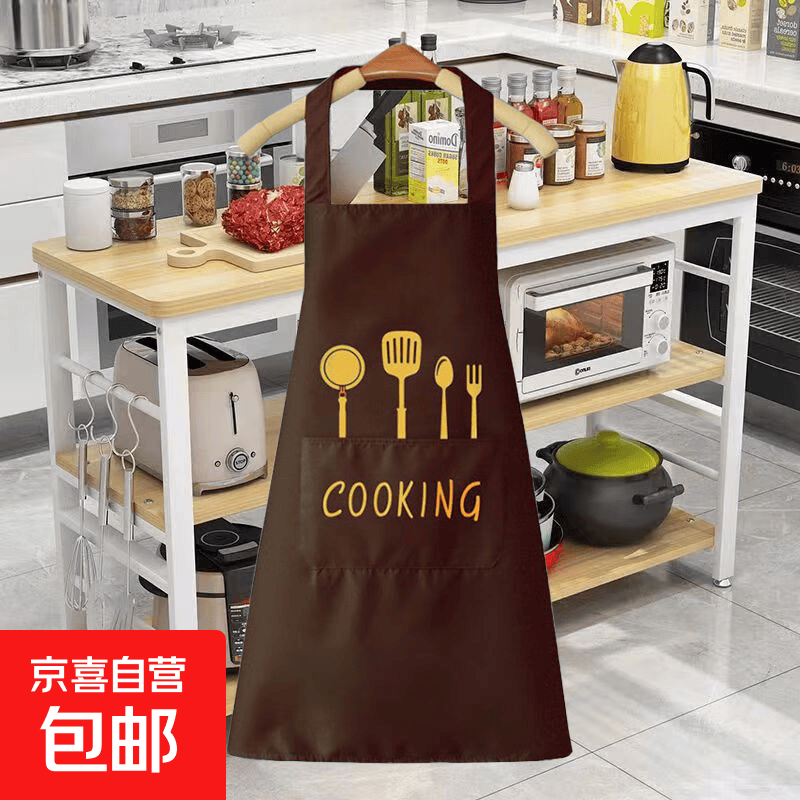 家用厨房围裙可爱日系韩版logo女时尚工作服 咖啡1个装
