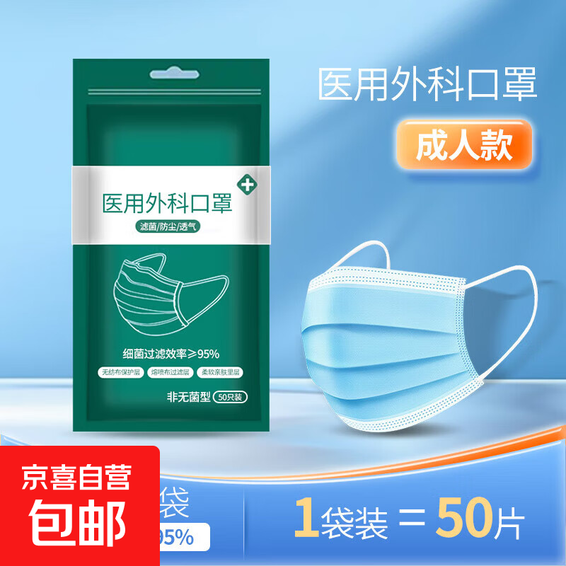 成人医用外科口罩防护一次性非独立包装三层防尘夏季亲肤透气口罩