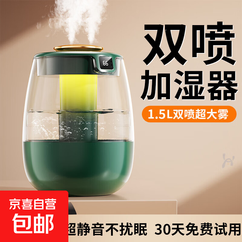 加湿器家用大雾量2025新款家用静音卧室孕妇婴儿空气办公室桌面喷雾宿舍学生女生礼物 【数显款-绿】湿度数显/纳米喷雾/防