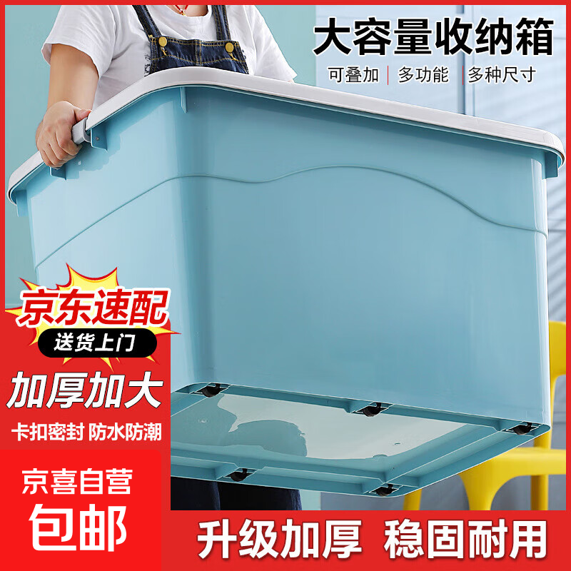 京东物流 超大收纳箱家用衣服被子玩具整理学生宿舍衣物储物箱 蓝色中号无轮 38*27*20cm 1个