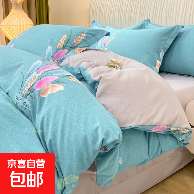 纯棉磨毛四件套100全棉加厚床单被套宿舍三件套被罩秋冬床上用品 麦浪蓝[加厚全棉] 【床单款】2.0四件套-被套220x240