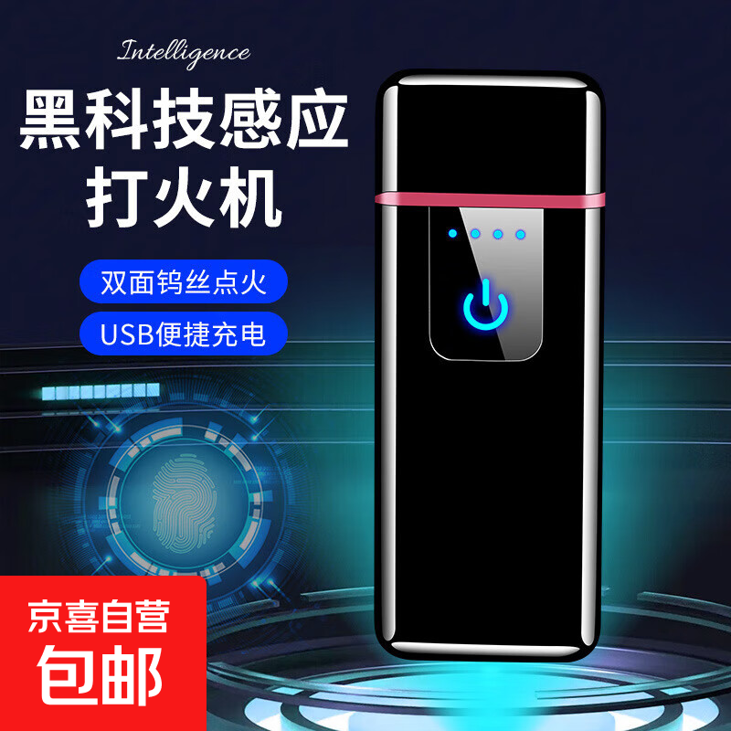 户外装备触摸感应迷你USB充电打火机充电电子点烟器运动户外 黑色1个
