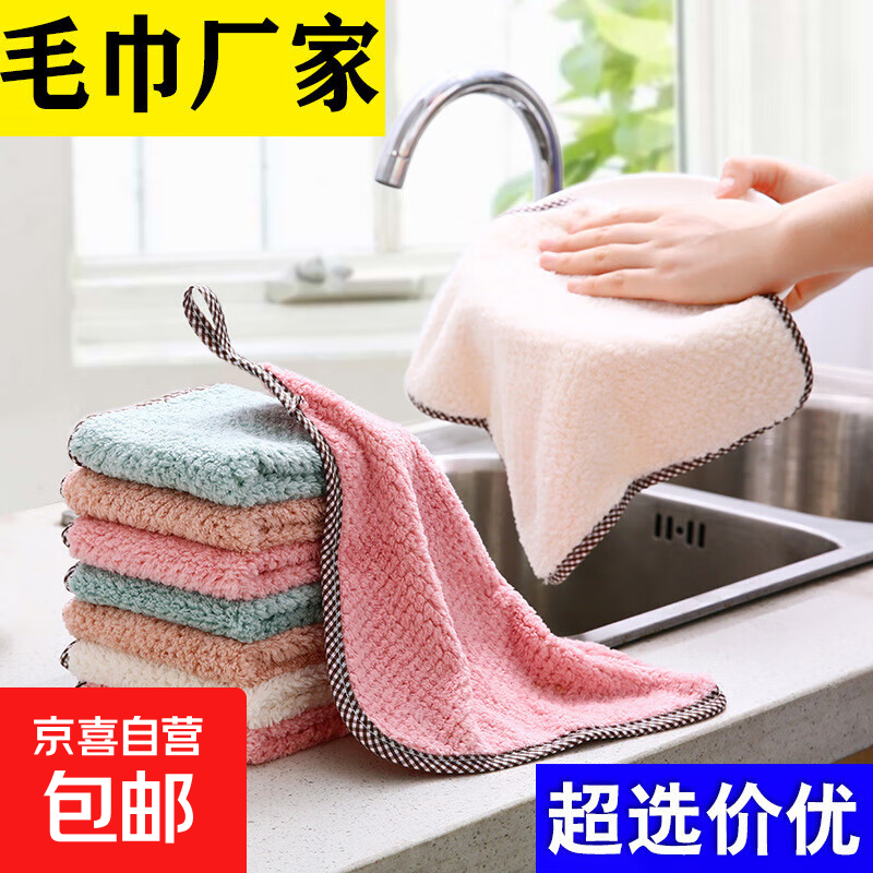 擦车菠萝纹格洗碗布可挂式珊瑚绒双面抹布不掉毛吸水擦手巾毛巾厂 5条（颜色随机） 25*25
