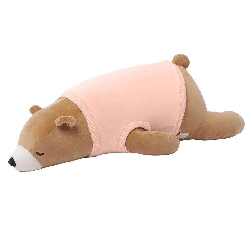 LIV HEART日本北极熊睡觉抱枕毛绒玩具布娃娃公仔陪伴玩偶 【洋服款】北极熊棕-樱花粉-衣 L号