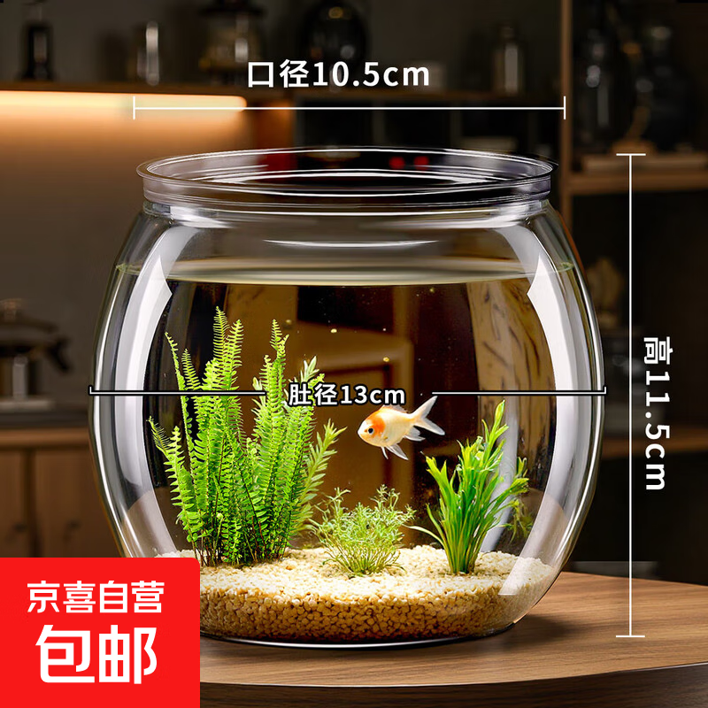 桌面鱼缸家用透明耐摔客厅办公室桌面金鱼水培绿植小型生态造景缸 中号  桌面生态鱼缸