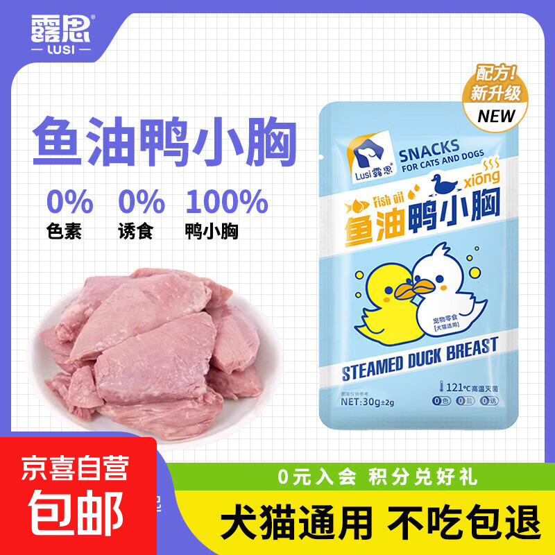 露思鱼油鸭小胸宠物零食犬猫通用低脂高蛋白蒸煮鸭胸肉靓丽毛发 鱼油鸭胸肉*10袋【新客试吃】