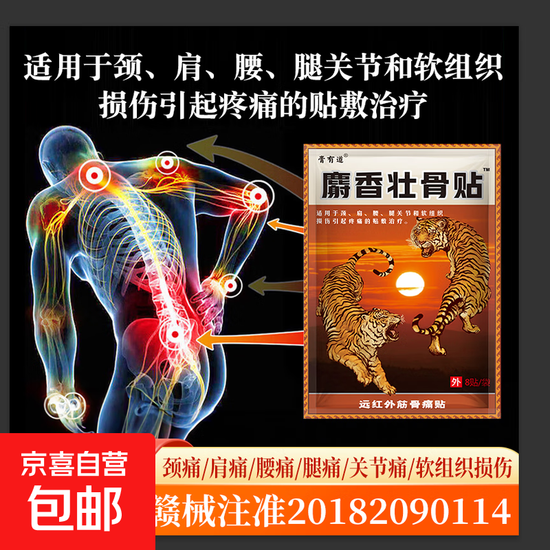 袋装麝香壮骨贴止痛贴用于颈肩腰腿关节盒软组织损伤引起疼痛 1袋/8贴