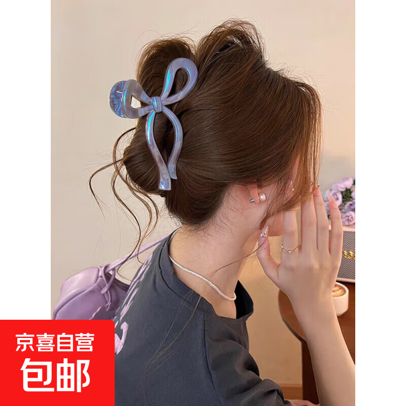 2025新款珠光飘带蝴蝶结抓夹女级感大号鲨鱼夹后脑勺发夹子头饰 珠光飘带蝴蝶结抓夹