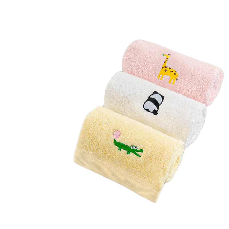 內野日式刺繡兒童巾純棉卡通洗臉家用毛巾寶寶柔軟吸水面巾3條裝 （鹿+熊貓+鱷魚(yú)） 3條 48g 25cm*50cm
