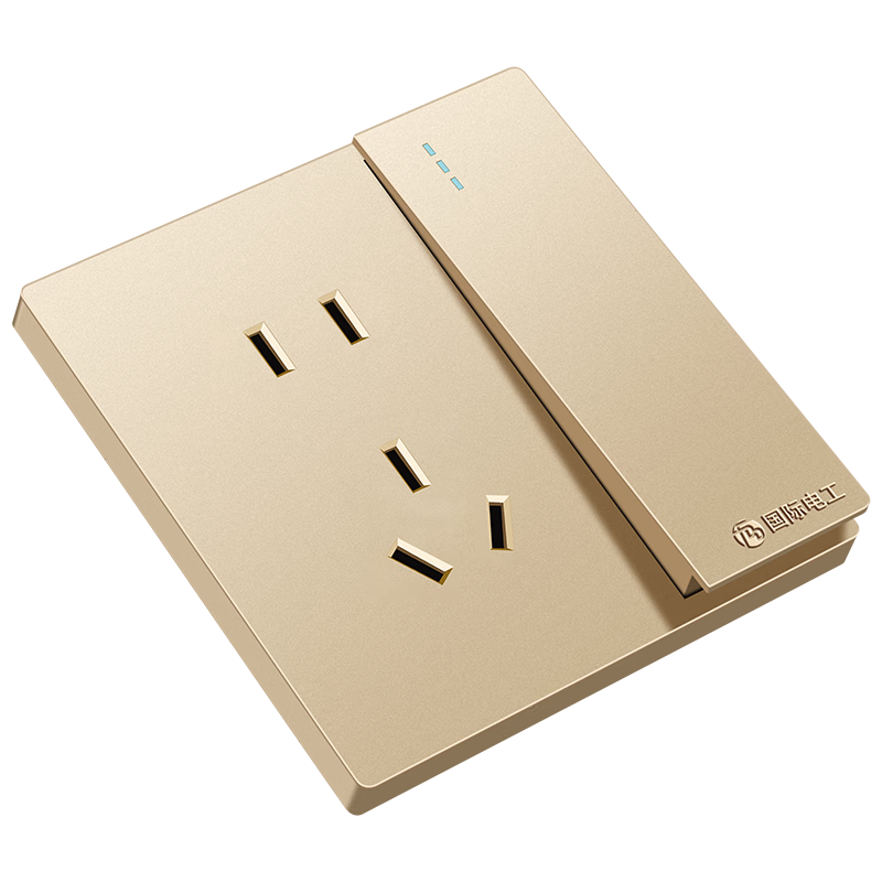 國際電工香檳金開關插座全屋套裝暗裝面板86型墻面電源帶5孔空調墻壁五孔 一開五孔單控