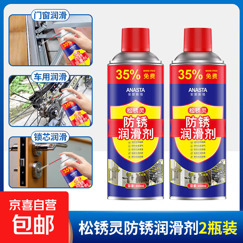 除锈剂金属快速清洗螺栓螺丝松动合页异响润滑强力防锈去铁锈喷剂 除锈润滑剂450ML【2瓶】
