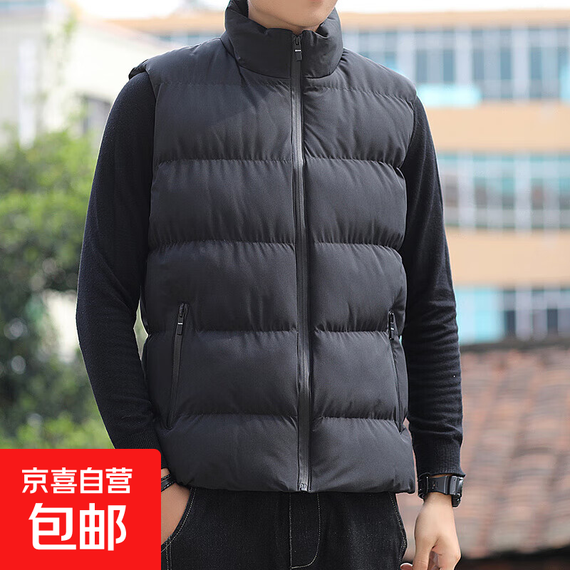 清仓捡漏棉马甲男秋冬户外坎肩无袖棉服背心加厚运动马夹外套上衣 佰-8026黑色 （升级版高质量款） L （建议100-115斤以内）