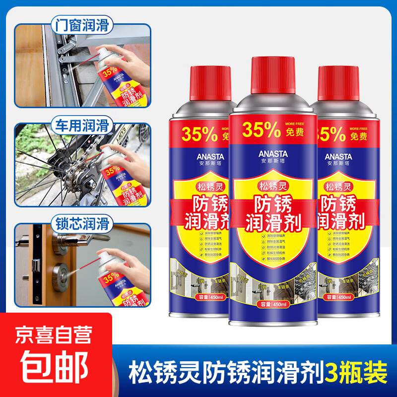 除锈剂金属快速清洗螺栓螺丝松动合页异响润滑强力防锈去铁锈喷剂 除锈润滑剂450ML【3瓶】