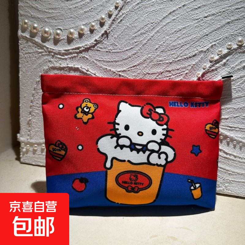 2025卡通新款KT化妆包原创高颜值大容量便携随身手拿包化妆品收纳 红色啤酒小KT