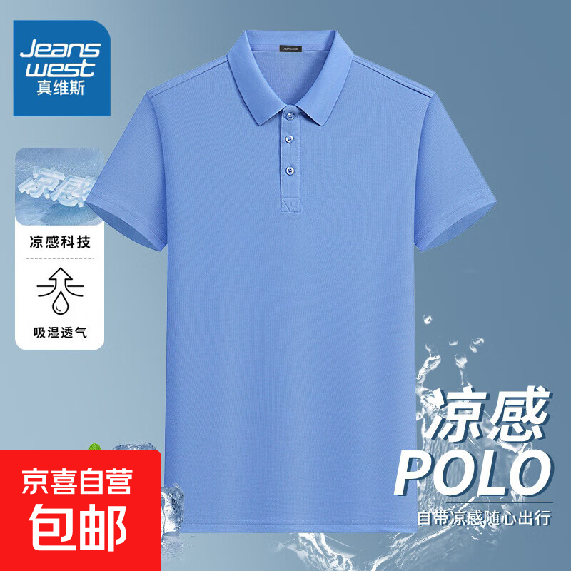 真维斯（JEANSWEST）【速干透气抗菌】POLO衫夏季商务休闲短袖男女同款 天蓝色 L （建议120-140斤）